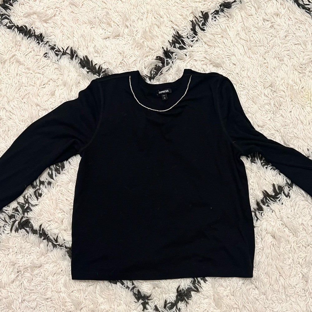 EXPRESS Embellished collar crew ribbed long sleeve